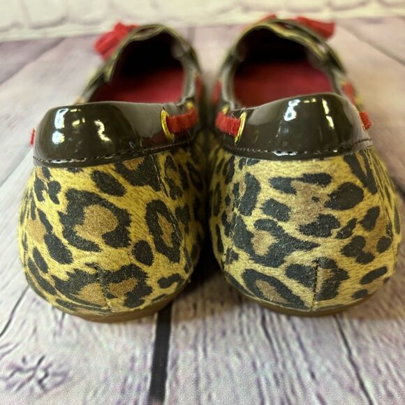 Sperry Laurel Classic Dark Brown Leopard Red Tassel Preppy Leather Shoes Size 10 - Picture 5 of 11